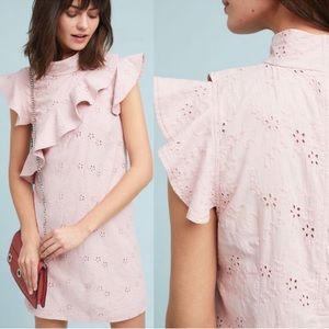 Anthropologie McGuire Sorbonne Ruffle Eyelet Dress Pink Medium